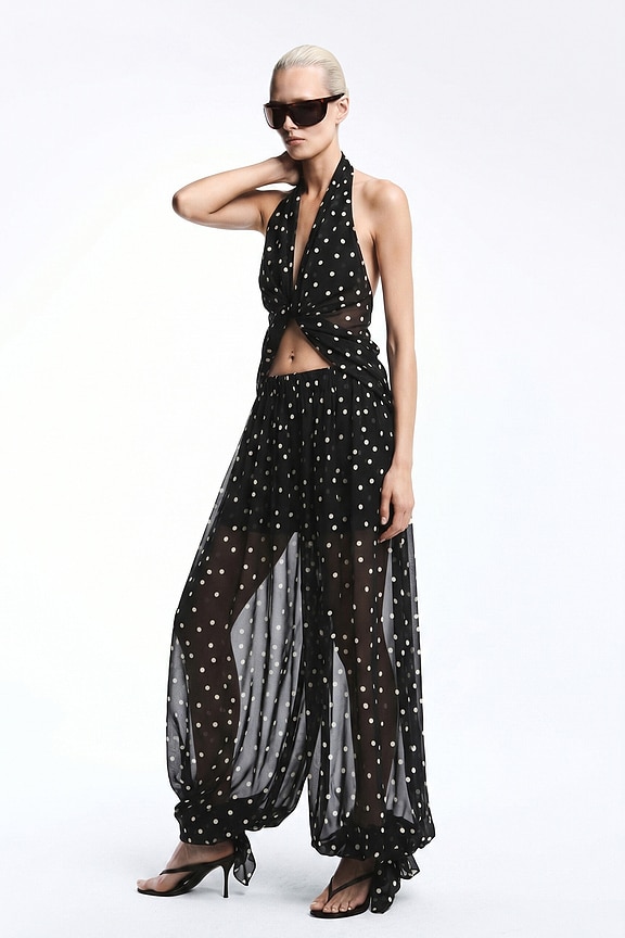 view 2 of 6 Adela Georgette Silk Top in Black & White Dot