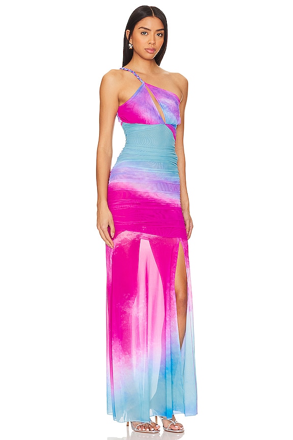 view 2 of 3 Cloud One Shoulder Maxi Dress in Blue & Pink