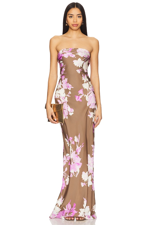 view 1 of 3 Maxi Strapless Dress in Brown Pink