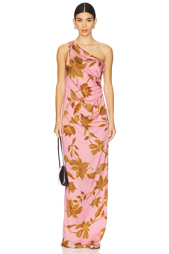 view 2 of 4 One Shoulder Ruched Maxi Dress in Peach