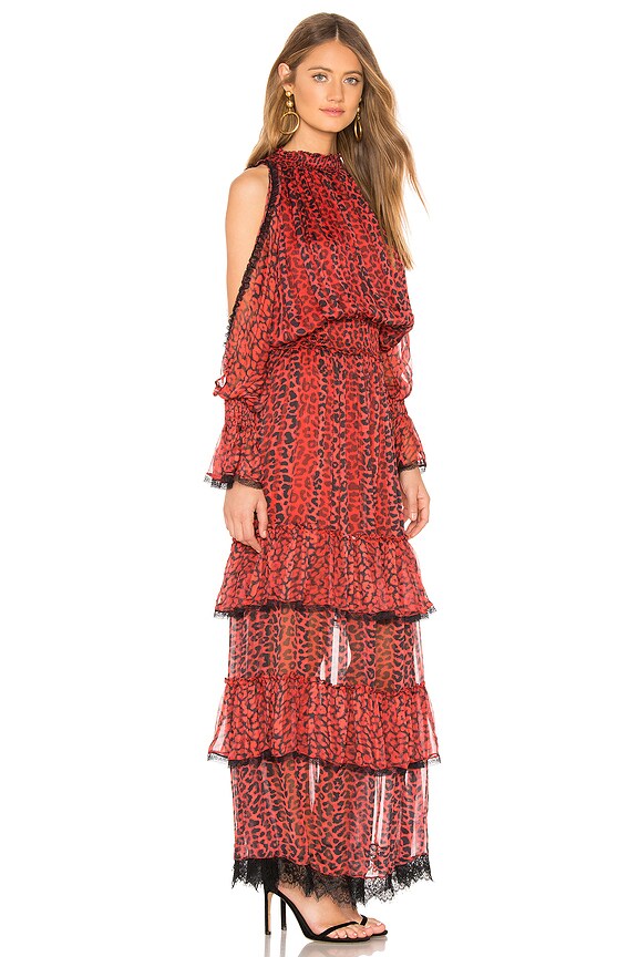 view 2 of 3 Cold Shoulder Long Dress in Red & Black