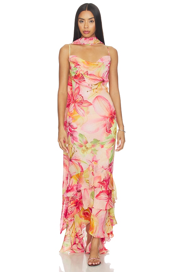 view 1 of 3 ROBE LONGUE EN DENTELLE LACE MAXI DRESS in Pink