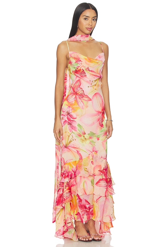 view 2 of 3 ROBE LONGUE EN DENTELLE LACE MAXI DRESS in Pink