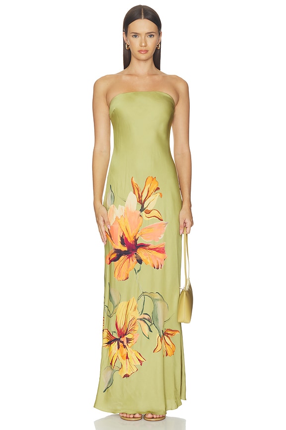 view 2 of 4 ROBE MAXI STRAPLESS MAXI DRESS WITH FRINGE in Olive