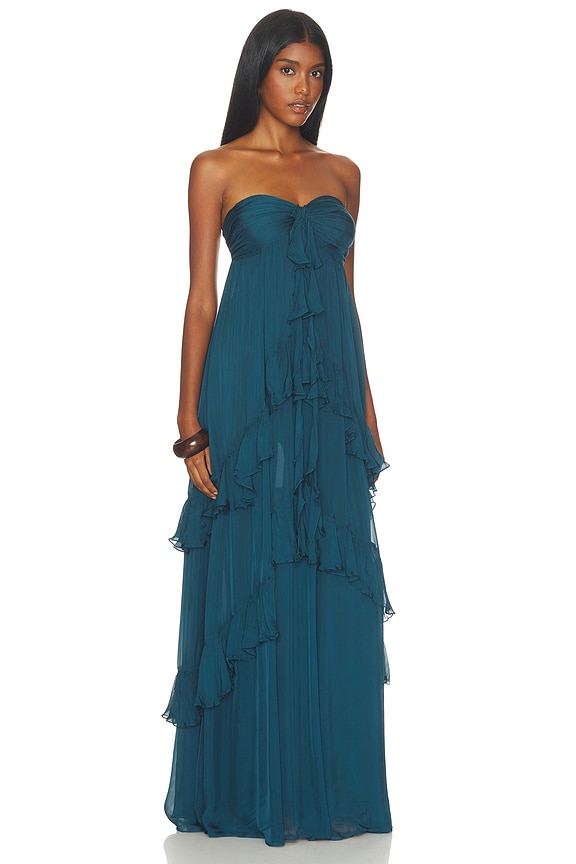 view 2 of 3 Strapless Ruffle Maxi Dress in Teal