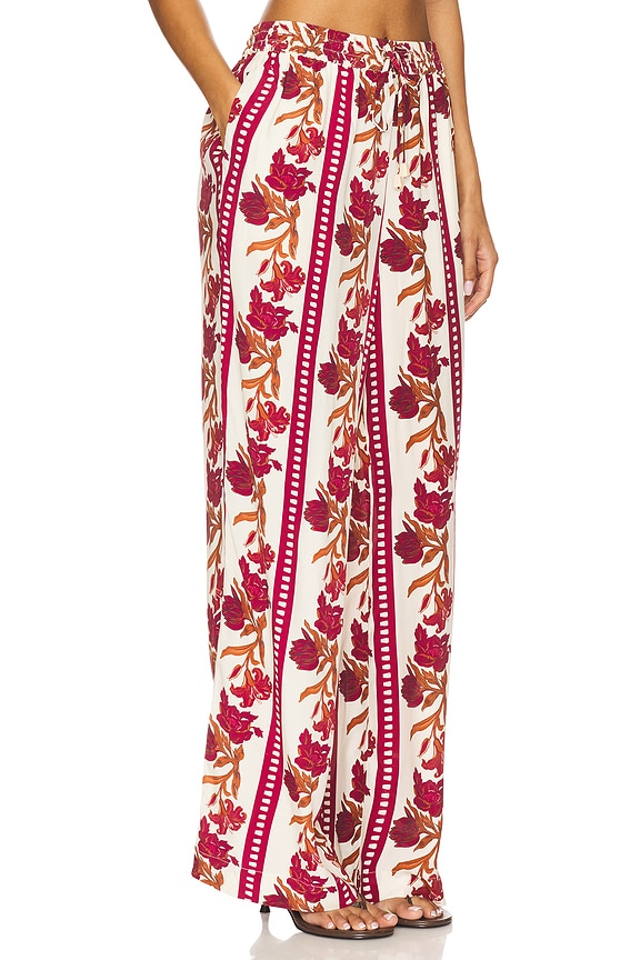 view 2 of 6 Elasticated Pajama Pants in Ivory & Burgundy