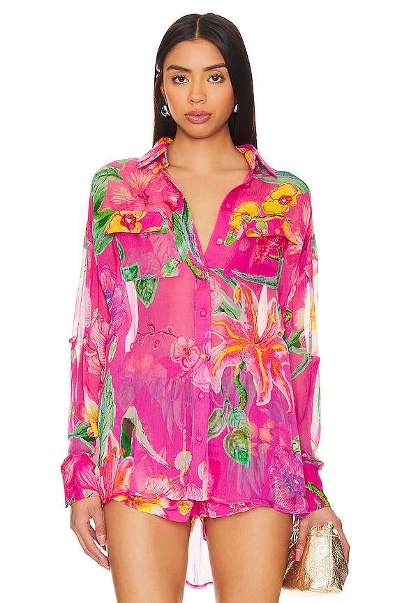 view 2 of 5 Megan Button Up Shirt in Pink Floral