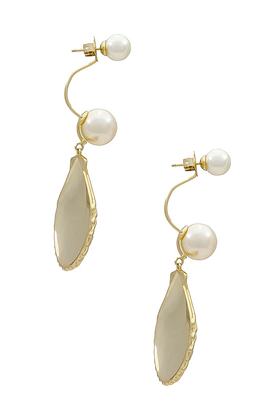view 2 of 3 PENDIENTE PERLA in Shiny Gold & White