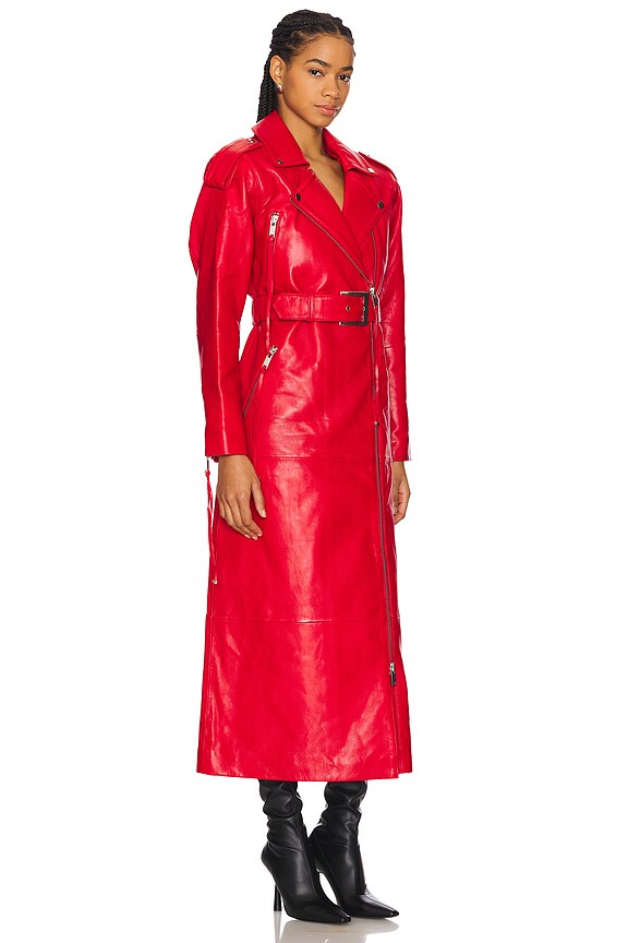 view 2 of 3 Knightley Leather Trench Coat in Lipstick Red