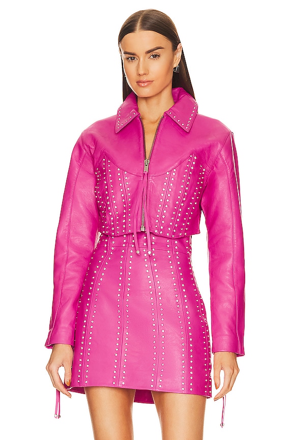 view 2 of 6 Castor Leather Jacket in Neon Pink & Crystal