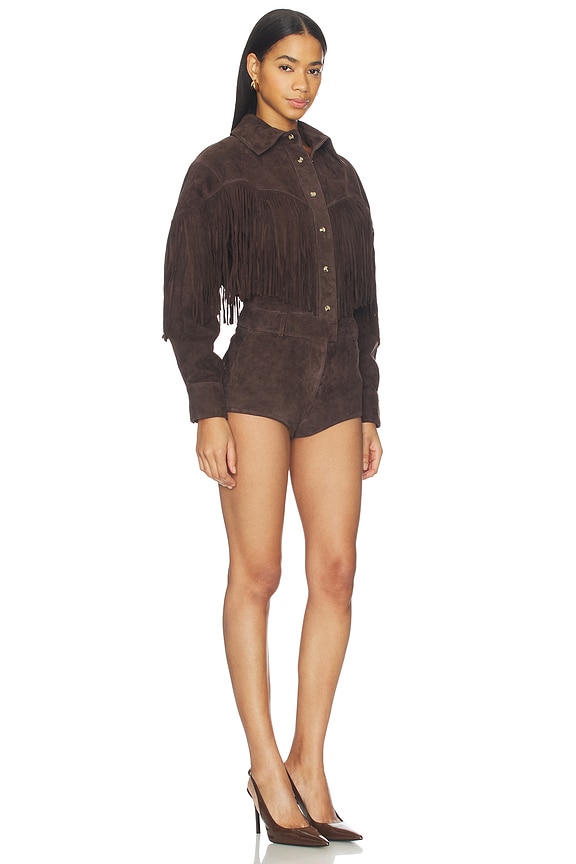 view 2 of 4 Araminta Suede Romper in Tobacco