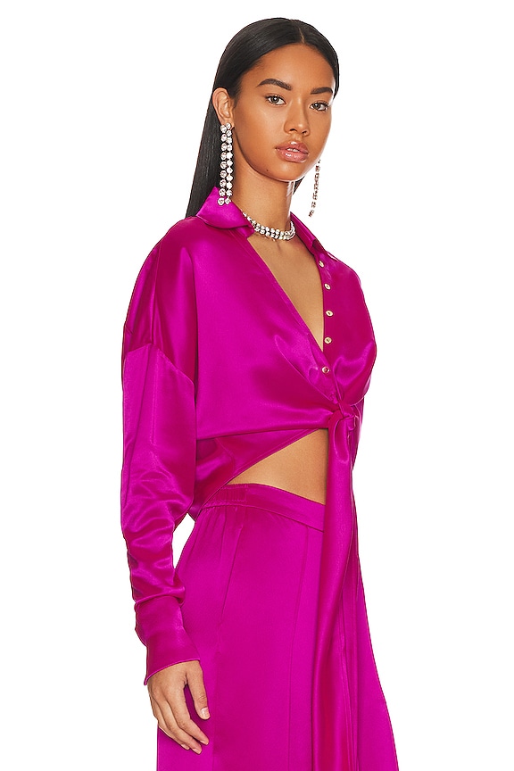 view 2 of 4 PARKER 크롭 버튼 업 셔츠 in Neon Pink