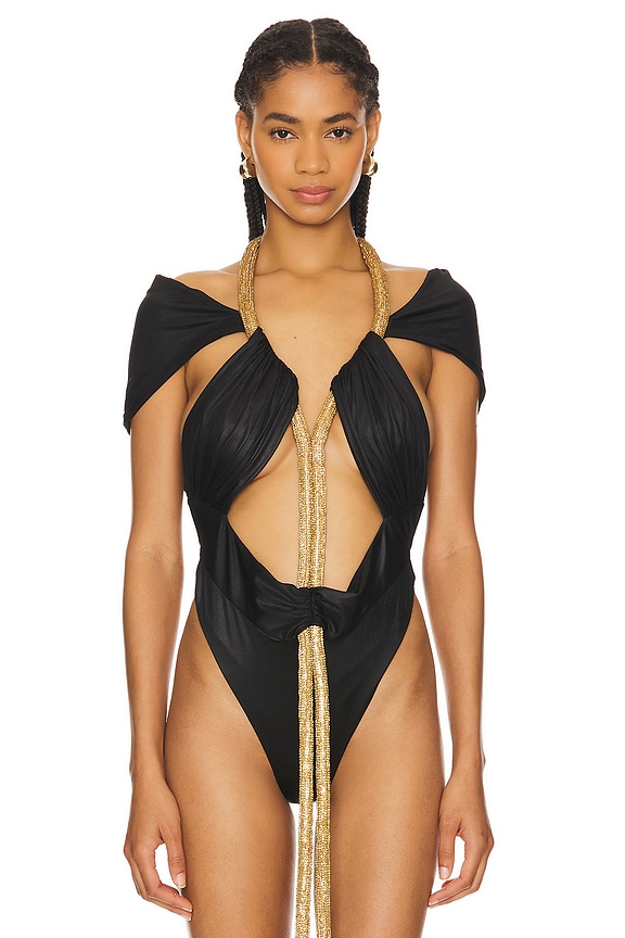 view 2 of 8 Leidy Bodysuit in Black & Gold
