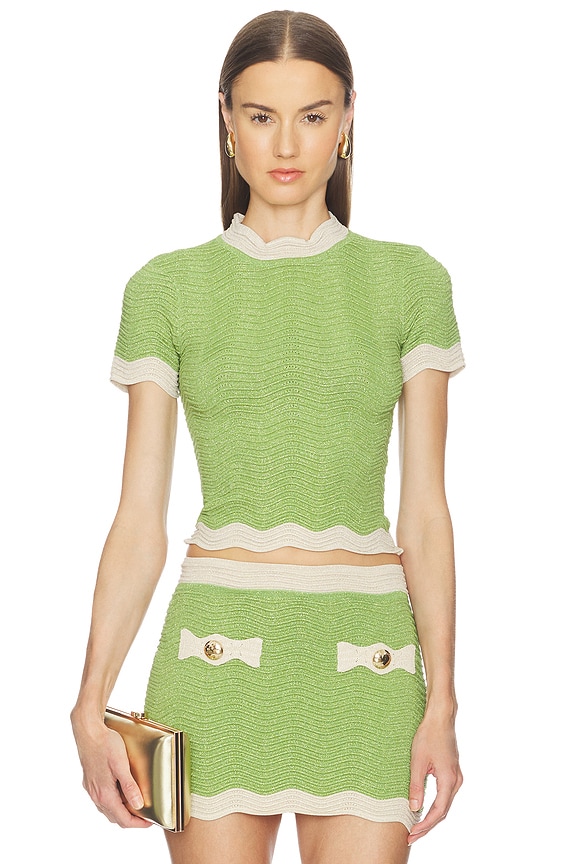 view 1 of 5 Iyla Top in Metallic Kiwi & Ivory