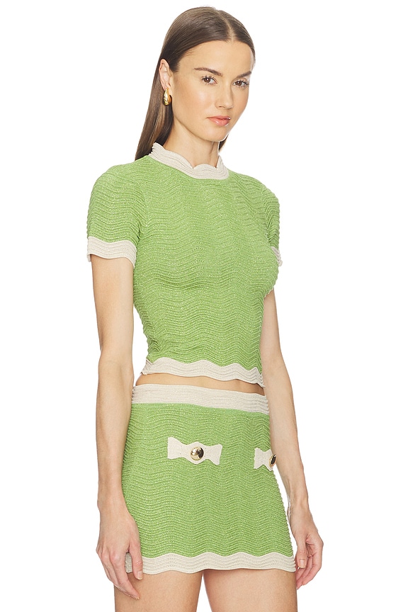 view 2 of 5 Iyla Top in Metallic Kiwi & Ivory