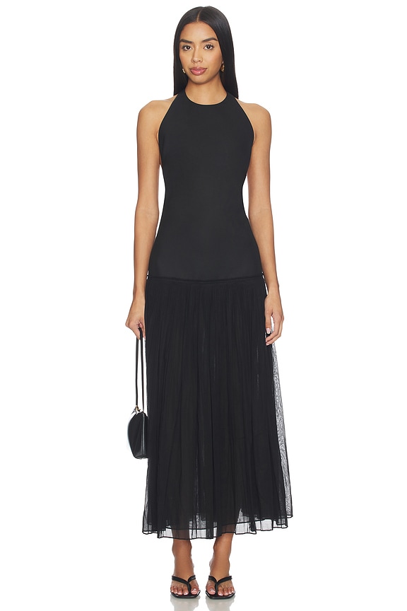 view 1 of 3 Pleated Muslin Halter Dress in Black