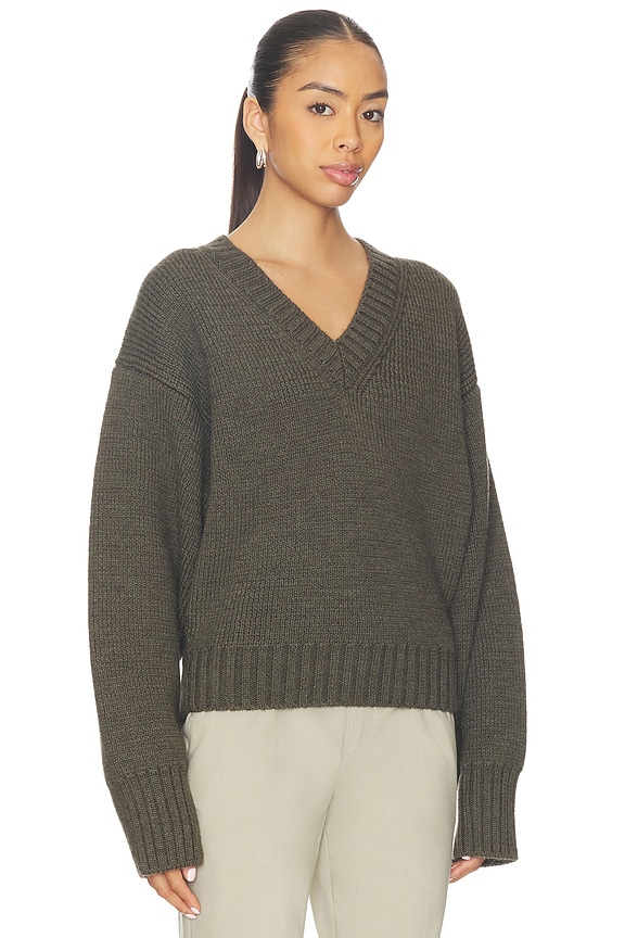 view 2 of 4 Sculptural Compact V-Neck Pullover in Forest Melange