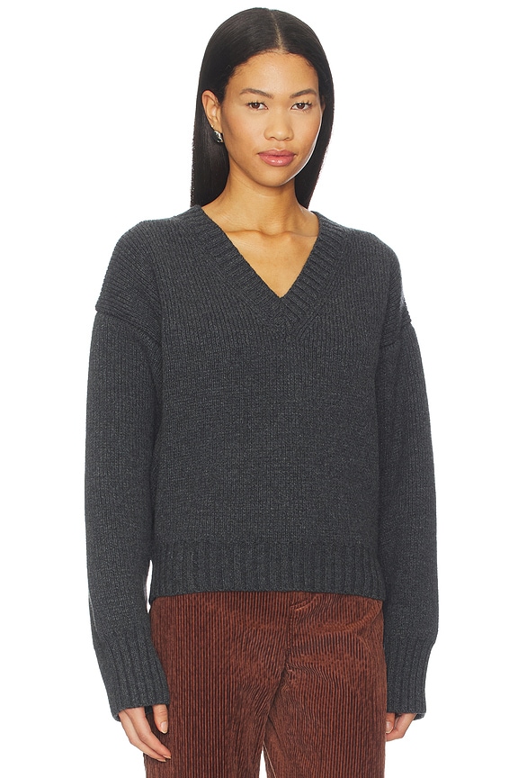 view 2 of 4 Sculptural Compact V-Neck Pullover in Mid Grey Melange