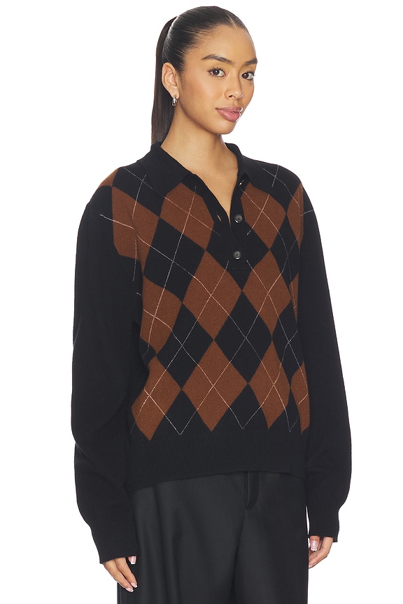 view 2 of 4 Compact Knitted Check Polo in Black Rust Check
