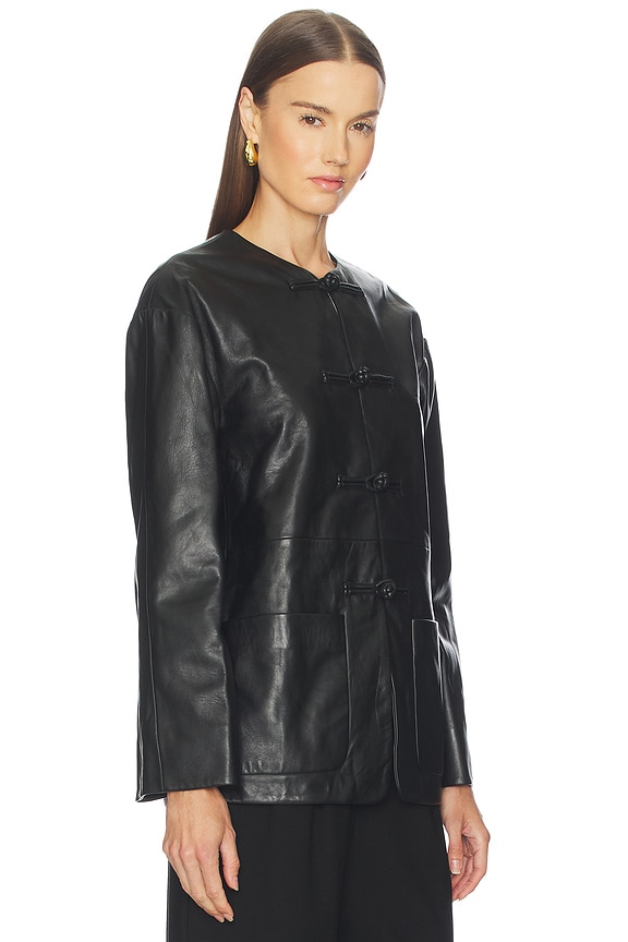view 2 of 4 Mandarin Closure Leather Jacket in Black