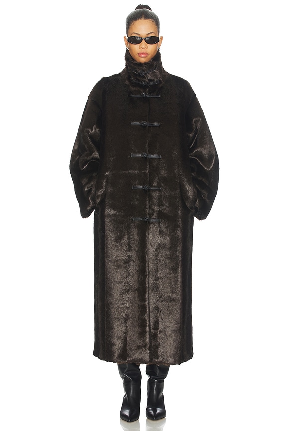 view 1 of 4 만다린 인조 모피 코트 in Dark Brown