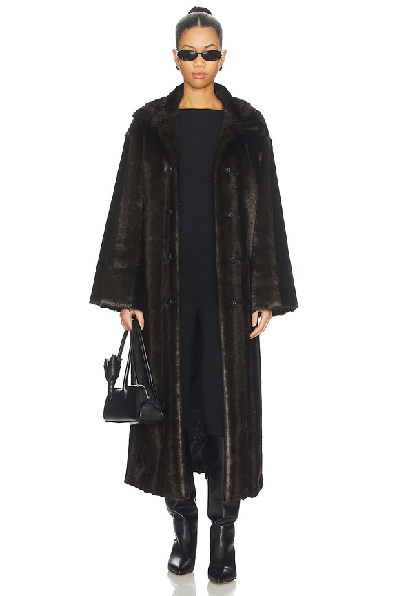 view 2 of 4 만다린 인조 모피 코트 in Dark Brown