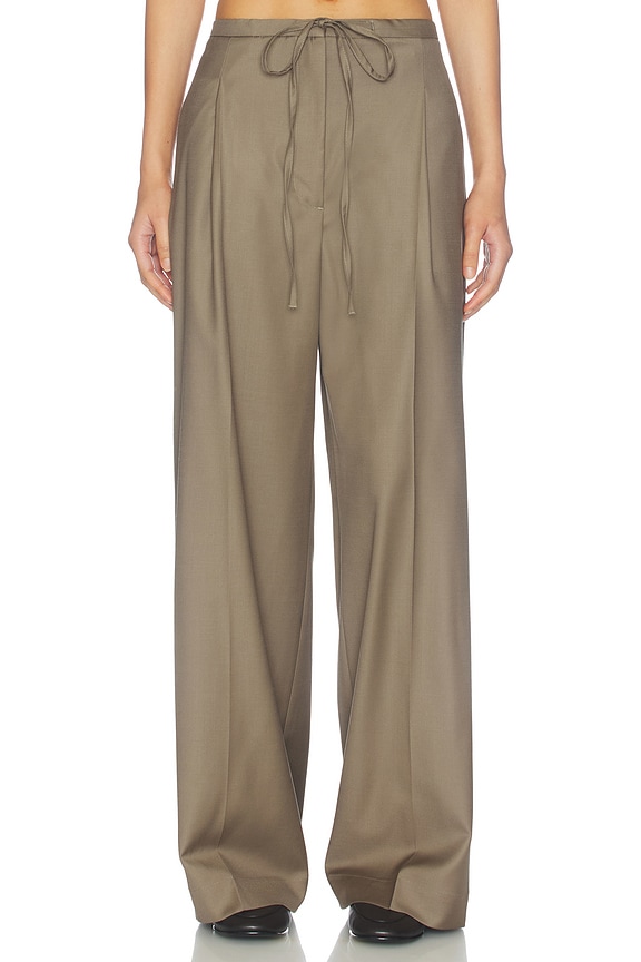 view 2 of 7 Relaxed Drawstring Trousers in Desert	Brown