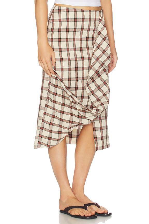 view 2 of 6 Draped Check Skirt in Red Table Check