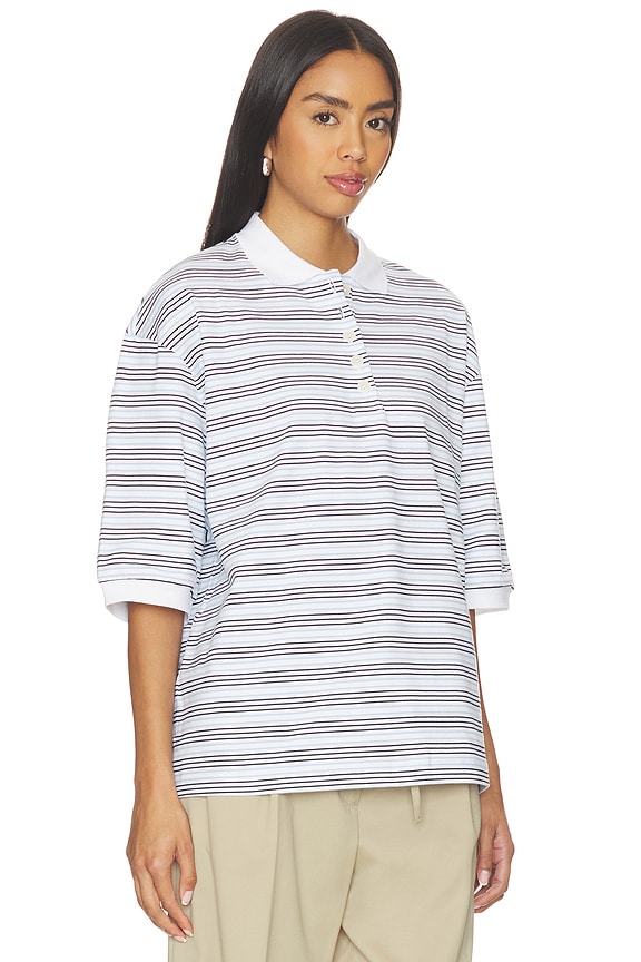 view 2 of 5 Striped Oversized Polo in White & Blue Multi Stripe