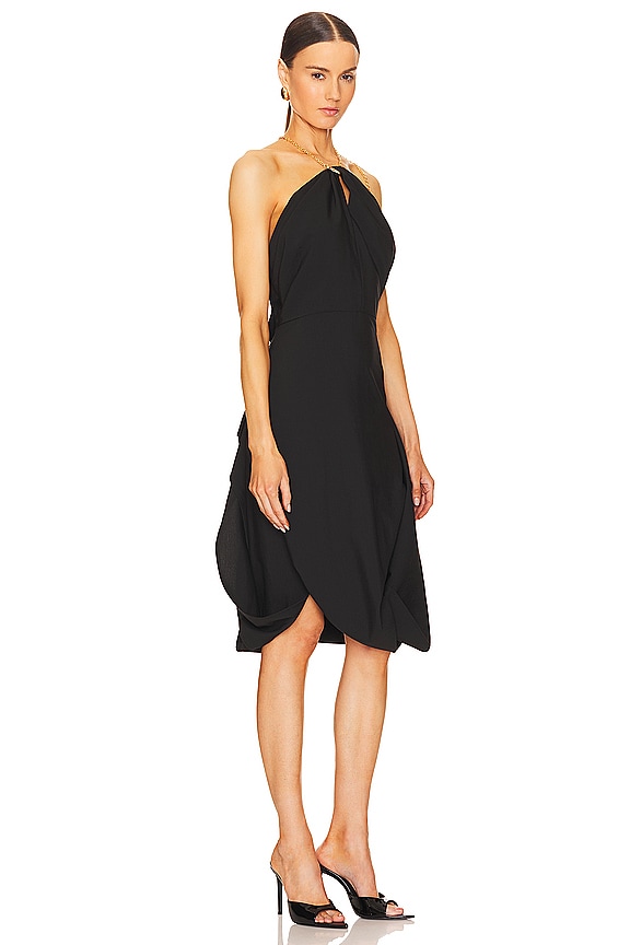 view 2 of 4 VESTIDO CON CUELLO HALTER Y DETALLE DE CADENA in Black