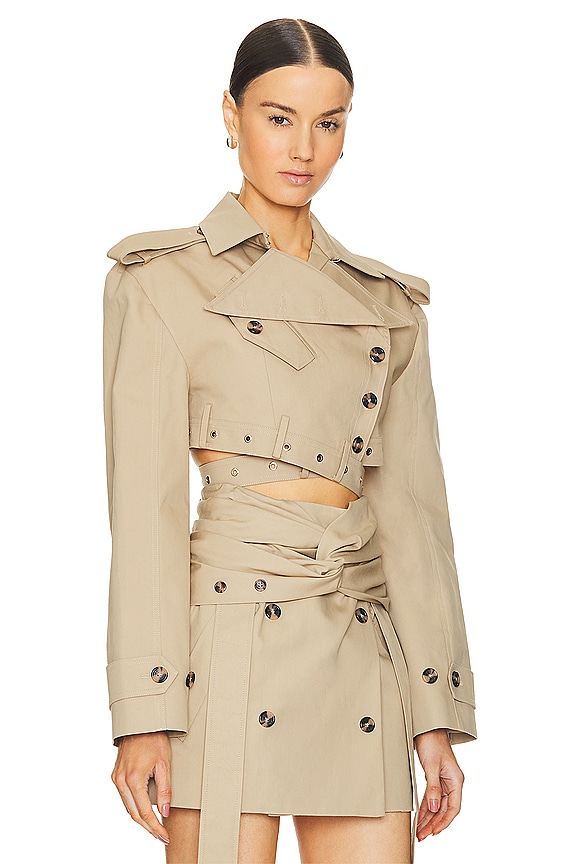 view 2 of 4 BLOUSON CROPPED AVEC CEINTURE CROISÉE in Desert Beige