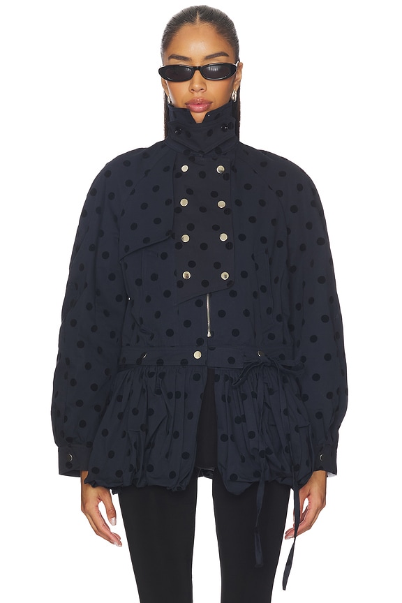 view 2 of 5 Puff Skirt Buttoned Double Jacket in Black Dotted Navy