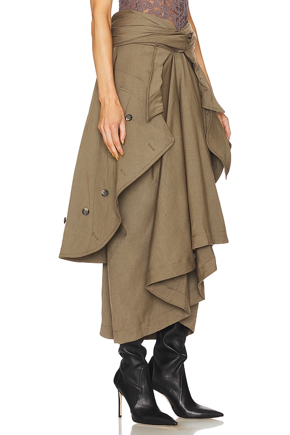 view 2 of 6 Knotted Draped Trench Maxi Skirt in Khaki Green