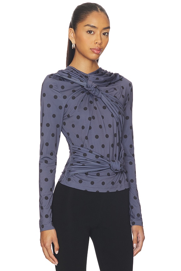 view 2 of 4 Knotted Jersey Top in Black Dotted Gray