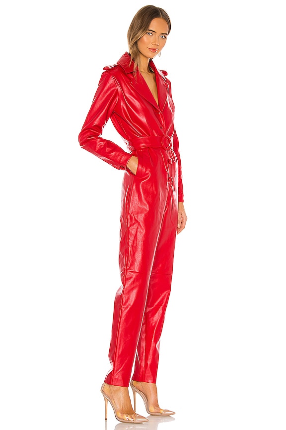 view 2 of 3 Alie Faux Leather Jumpsuit in Red