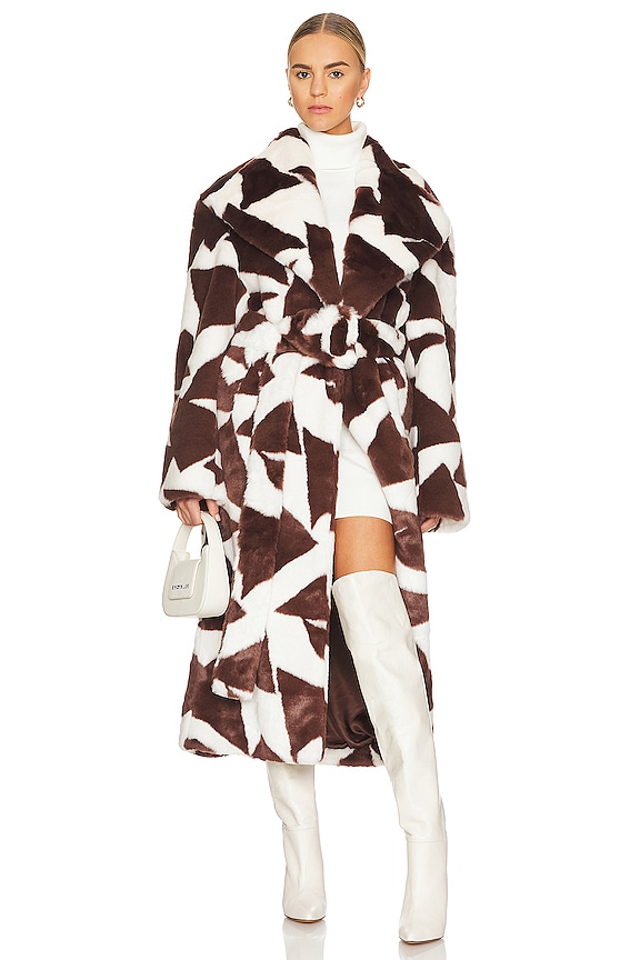 view 2 of 4 MANTEAU ILIA in Ivory & Brown Triangle Diamond Print