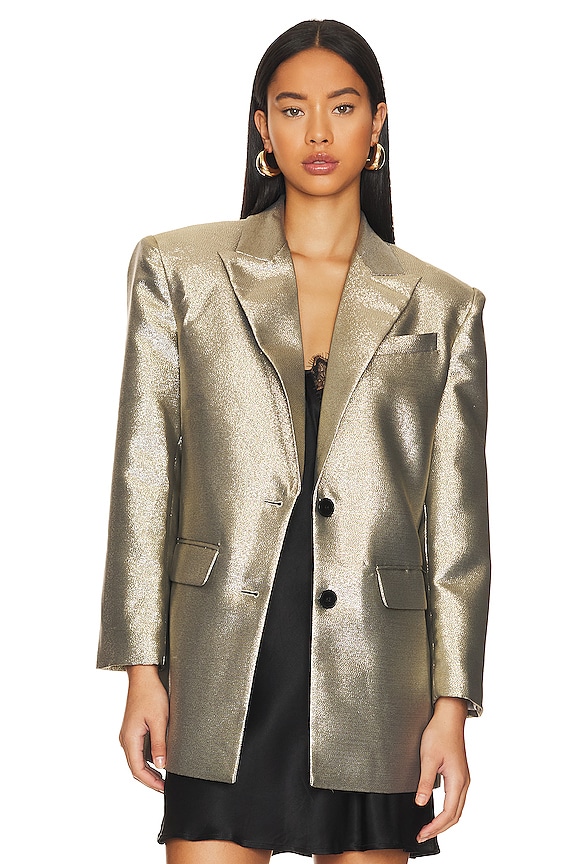 Ronny Kobo Morgan Blazer in Lame Stretch Suiting Silver | REVOLVE