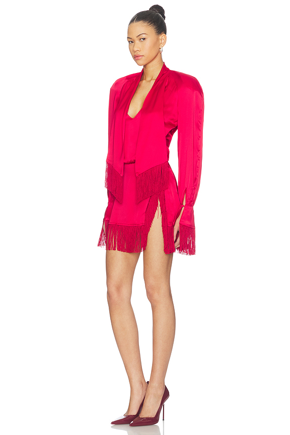 view 2 of 3 Satin Fringe Mini Dress in Red