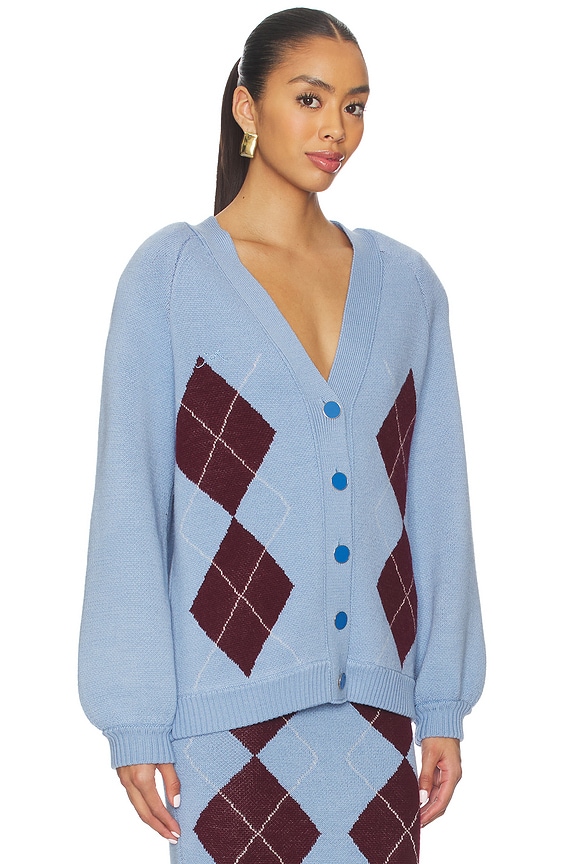 view 2 of 5 Knit Cardigan in Blue With Bordeaux Pattern