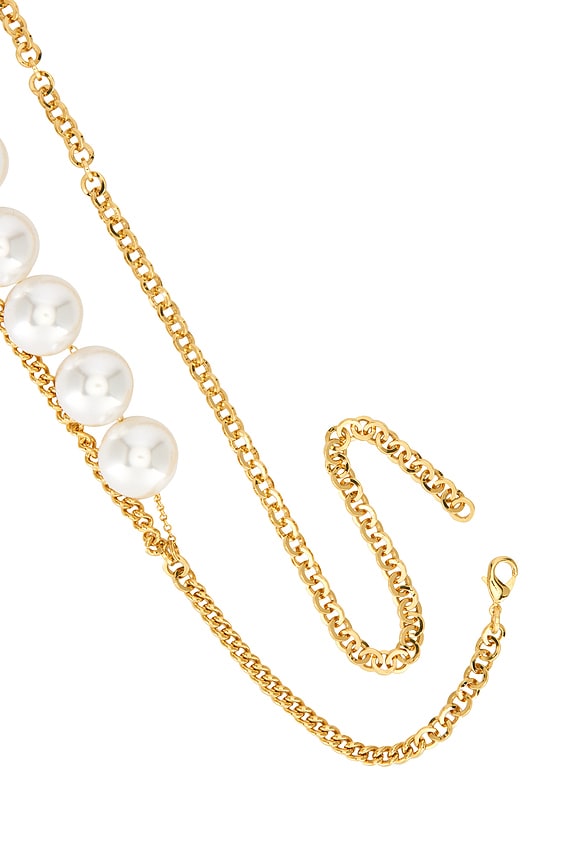 view 2 of 3 Asymmetric Pearl Chain Belt in Gold & White