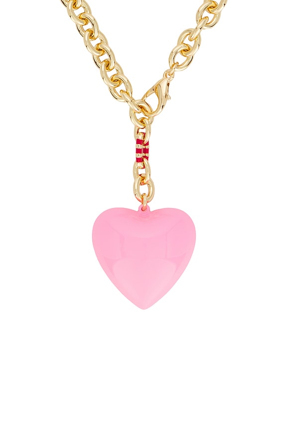 view 2 of 3 Happy Heart Necklace in Gold & Cotton Candy Pink in Gold & Pink