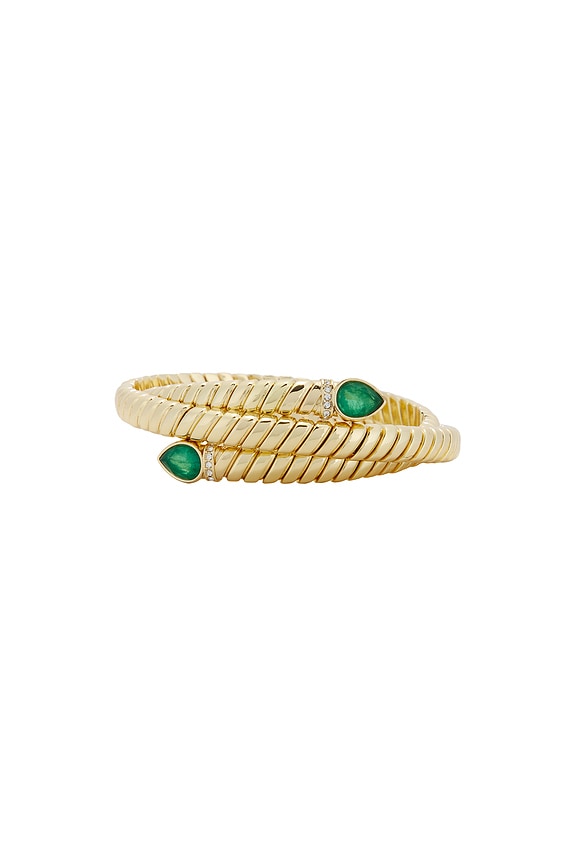 view 2 of 3 Wrap Around Cobra Bracelet in Shiny Gold, Emerald, & Pave