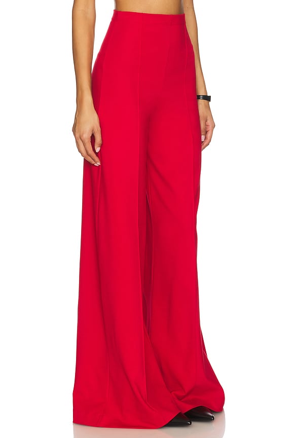 view 2 of 6 PANTALON JAMBES LARGES EN MAILLE PONTE in Red