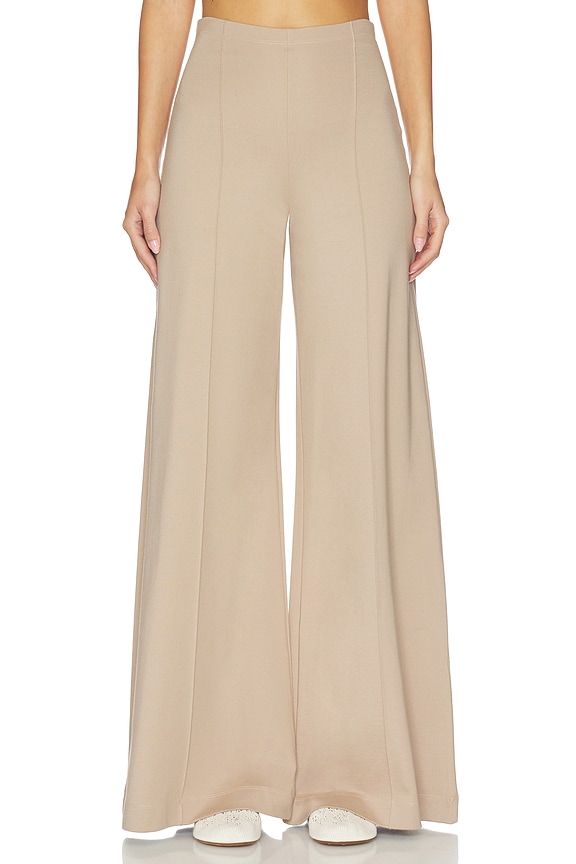view 1 of 6 PANTALON JAMBES LARGES EN MAILLE PONTE in Khaki