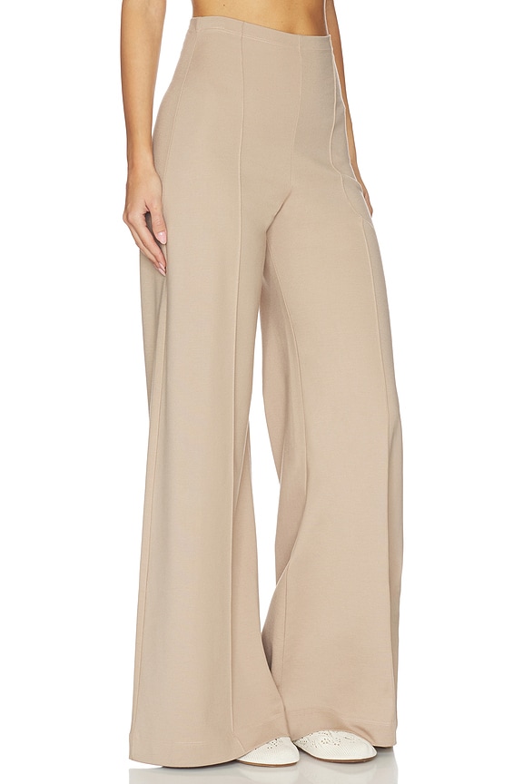 view 2 of 6 PANTALON JAMBES LARGES EN MAILLE PONTE in Khaki