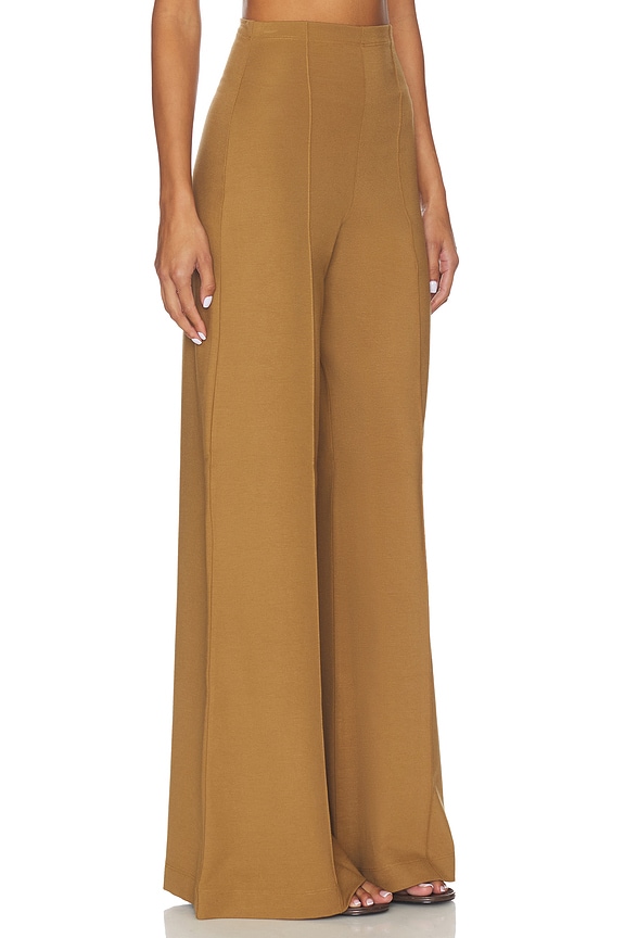 view 2 of 6 PANTALON JAMBES LARGES EN MAILLE PONTE in Camel