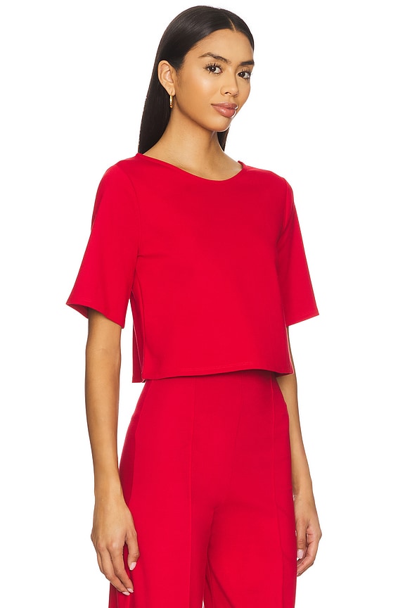 view 2 of 4 Ponte Knit Short Sleeve Top in Red