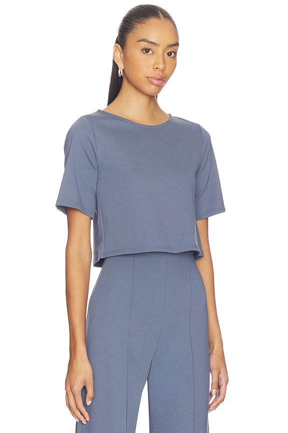 view 2 of 4 Ponte Knit Short Sleeve Top in Sea Blue