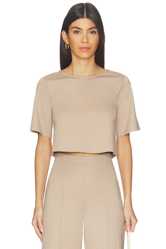 view 1 of 4 Ponte Knit Short Sleeve Top in Khaki