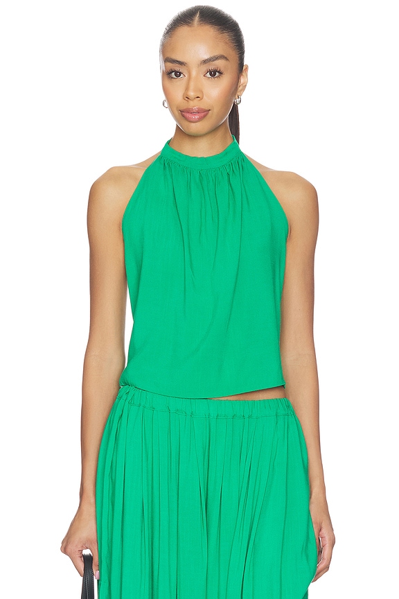 view 2 of 5 Linen Tie Back Halter Top in Kelly Green